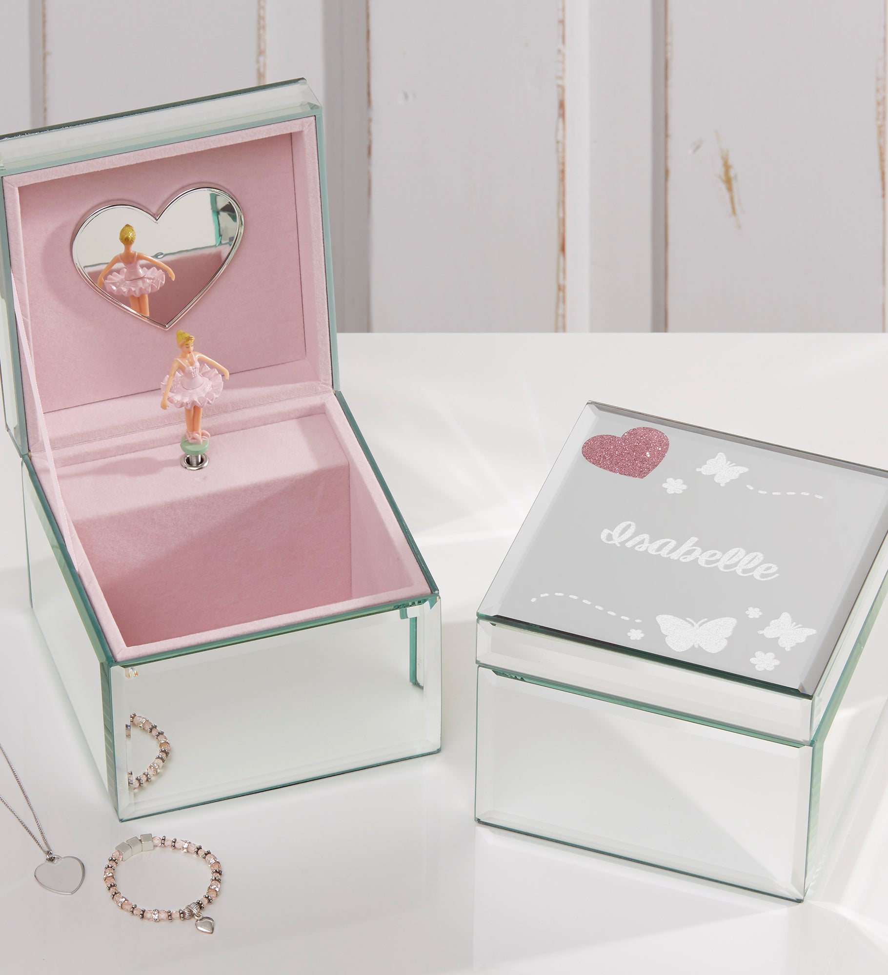Butterfly Kisses Personalized Mirrored Ballerina Musical Jewelry Box